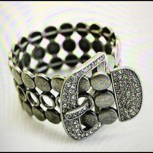 Silver Triple Bead & Rhinestone Buckle Bracelet
